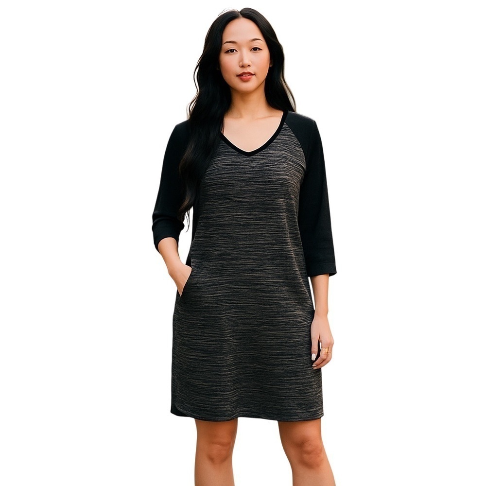 RD Style Long Sleeve Black Gray Midi Sweater Dress L